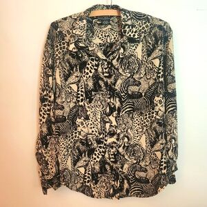Ann May Vintage Silk Animal Print Blouse Women's Size Small